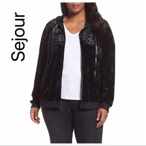 Sejour 1X crushes velvet zip up hoodie black